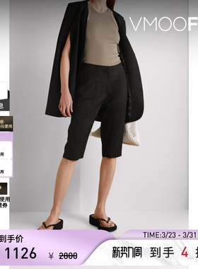 TOTEME 春夏女黑色高腰梭织短裤休闲裤