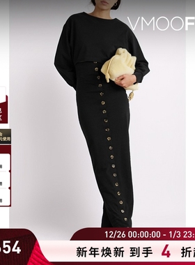 【折扣】A.W.A.K.E. MODE女士纽扣缀饰挖剪棉质平纹布连衣裙