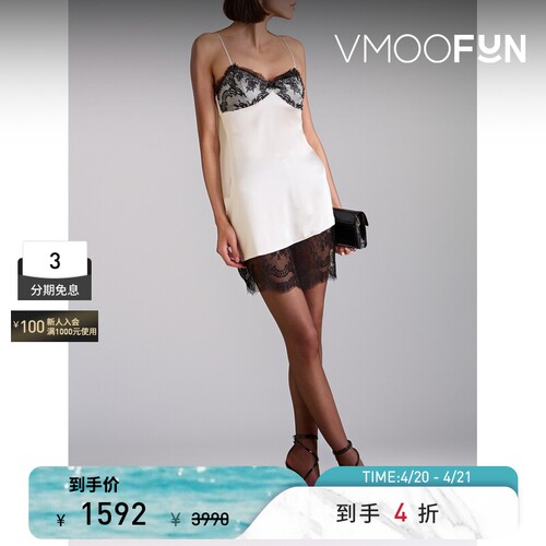 FLEUR DU MAL春夏女士蕾丝拼接真丝混纺缎布迷你连衣裙