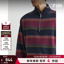 【折扣】Oliver Spencer 男正反两穿条纹混纺半拉链卫衣