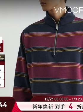 【折扣】Oliver Spencer 男正反两穿条纹混纺半拉链卫衣