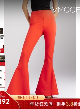【折扣】A.W.A.K.E. MODE女士夏季红色垂坠弹力斜纹布喇叭裤