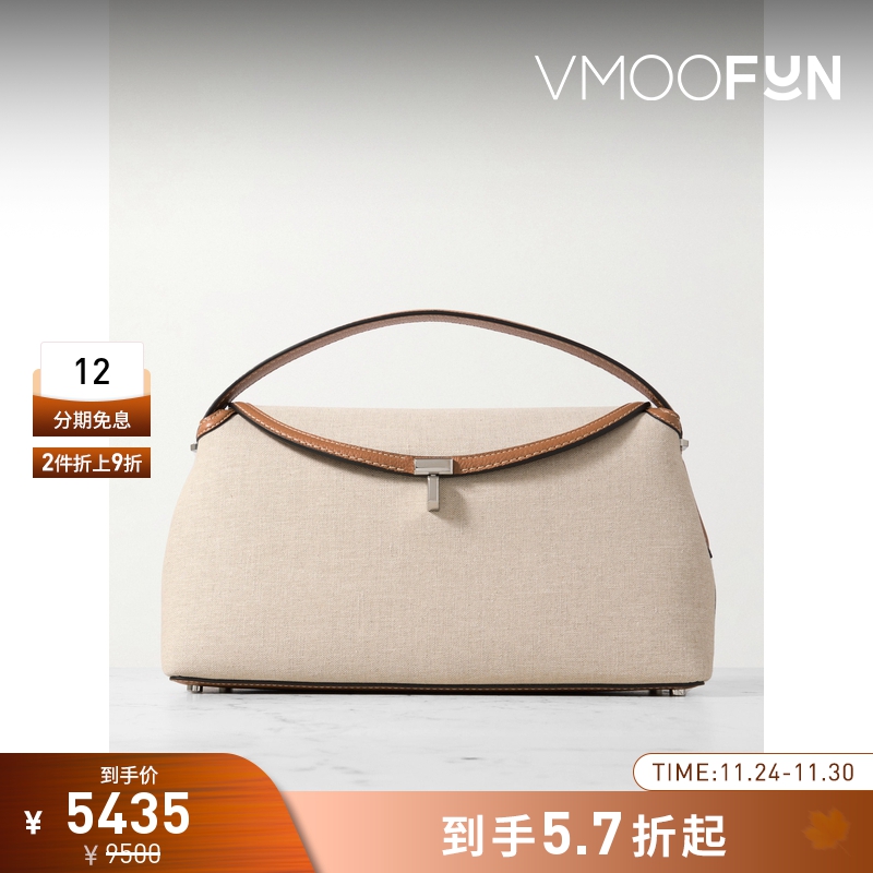 【折扣】TOTEME女士皮革边饰棉质帆布单肩包