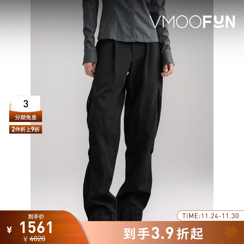 【折扣】Hyein Seo 女宽松廓形黑色棉质帆布直筒裤