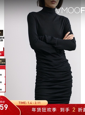 【折扣】RtA 女褶饰垂坠真丝迷你连衣裙小黑裙