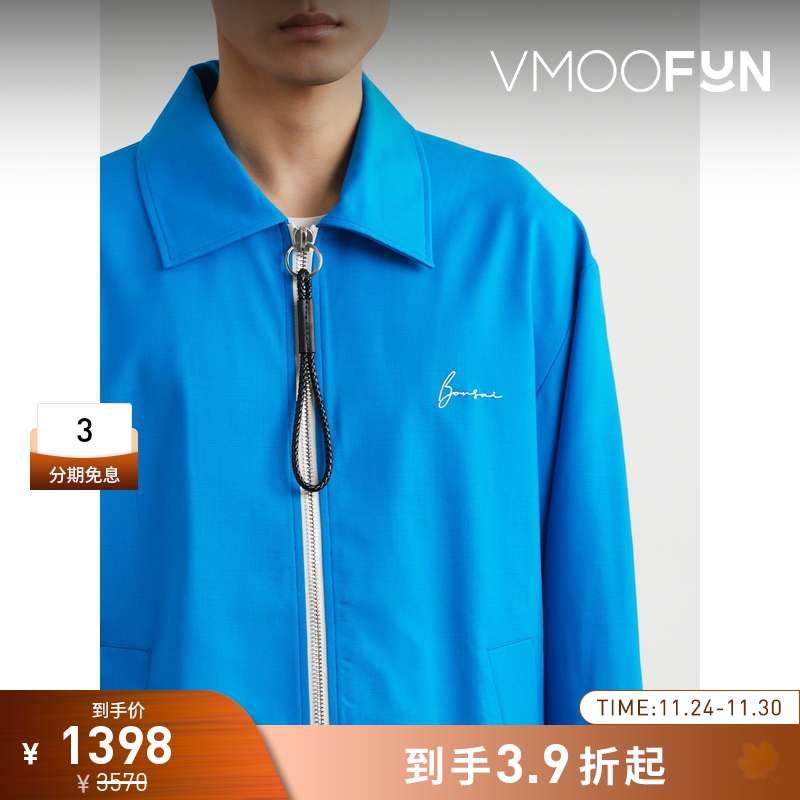 【折扣】BONSAI 男宽松刺绣羊毛混纺斜纹布外套