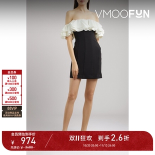 【D11抢先购】Staud女士露肩荷叶边混纺迷你连衣裙