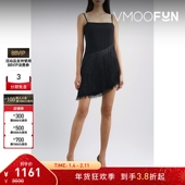 折扣 Stine Goya 夏季 女流苏绉纱迷你小黑裙吊带连衣裙