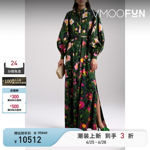 【夏季特惠】OSCAR DE LA RENTA 春女印花棉质府绸超长连衣裙