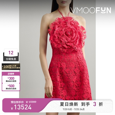 OSCAR DE LA RENTA 春女缀饰蕾丝挂脖迷你连衣裙