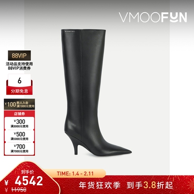 【折扣】Alexander Wang/亚历山大王 秋冬女黑色皮革及膝长靴