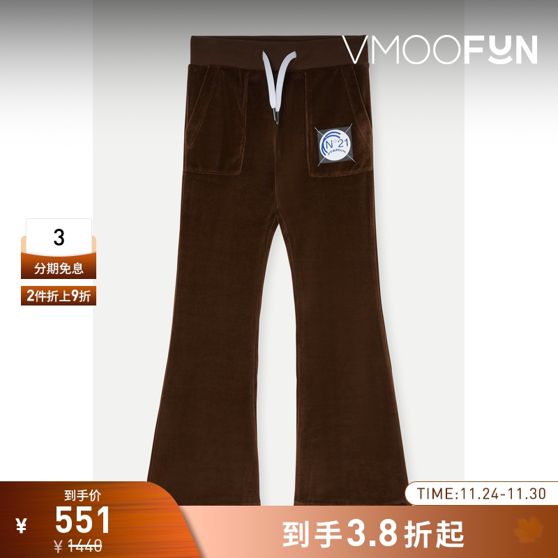 【折扣】N°21 女童贴花棉质混纺密丝绒喇叭裤