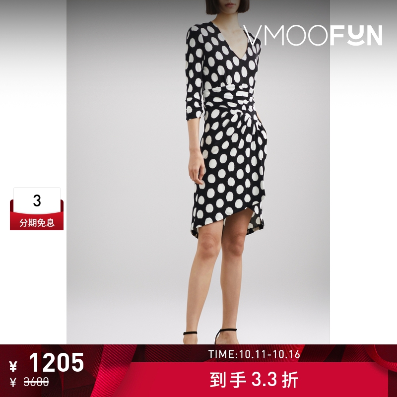 【折扣】DVF 女褶饰波点印花平纹布迷你连衣裙