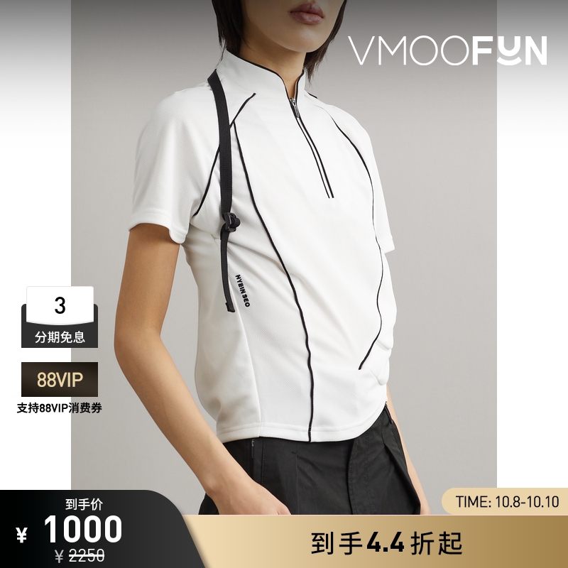 【折扣】Hyein Seo 女士挖剪刺绣织带边饰网布半拉链打底衫上衣