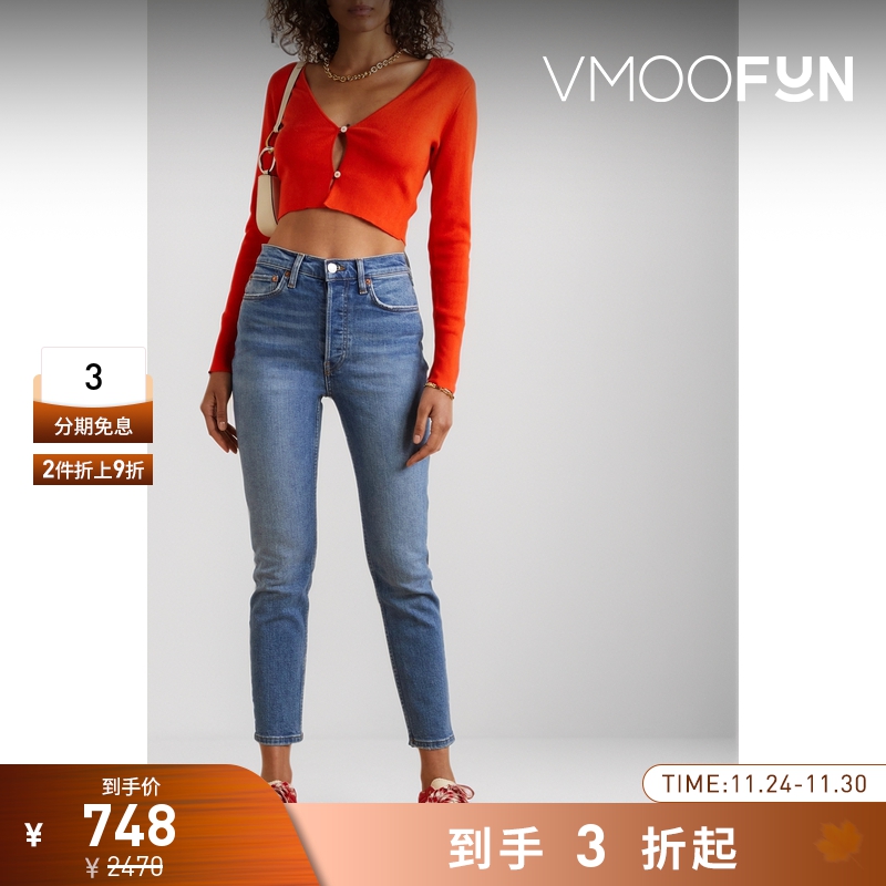 【折扣再降】Re Done女士90s 高腰窄腿九分蓝色牛仔裤