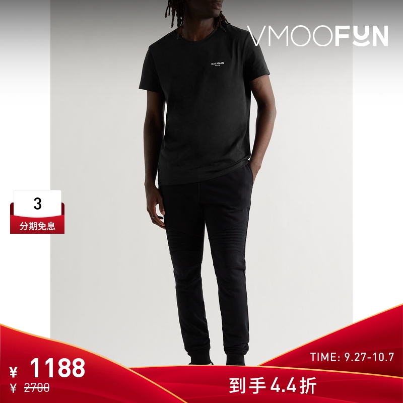 【会员专享】[经典款]BALMAIN 夏季男女同款黑色棉质圆领T恤