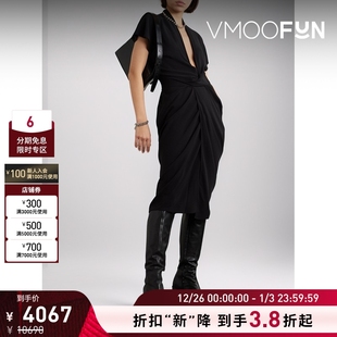 夏季 Owens Rick 女凉感缩褶围裹效果绉纱中长连衣裙 折扣再降