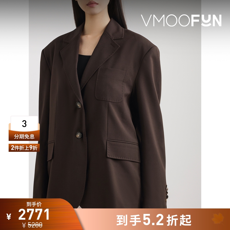 【折扣】YCH 秋冬女棉质边饰平纹布西装外套