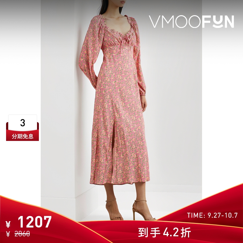 【折扣】Rixo  女系带细节法式印花双绉长袖连衣裙