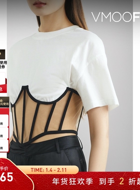 【折扣】RtA 女拼接绢网棉质平纹布短款上衣