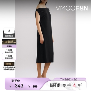 Norma Kamali春夏女黑色挖肩纯色连衣裙小黑裙