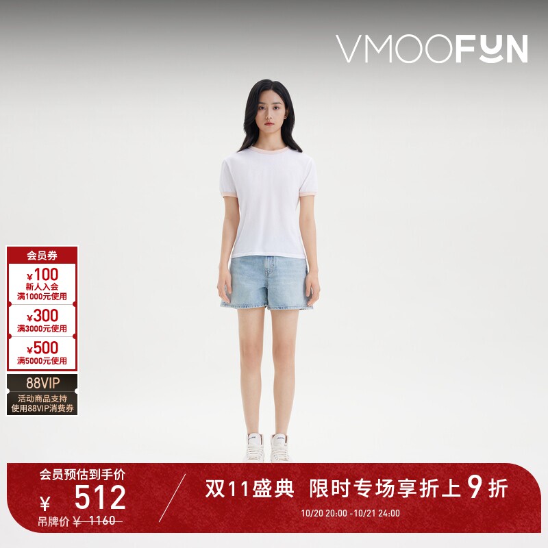 【D11秋冬新品抢先购】FRAME 女士撞色拼色圆领短袖T恤修身短款