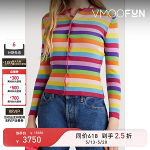 【618抢先购】OSCAR DE LA RENTA 秋冬女罗纹条纹真丝混纺开襟衫