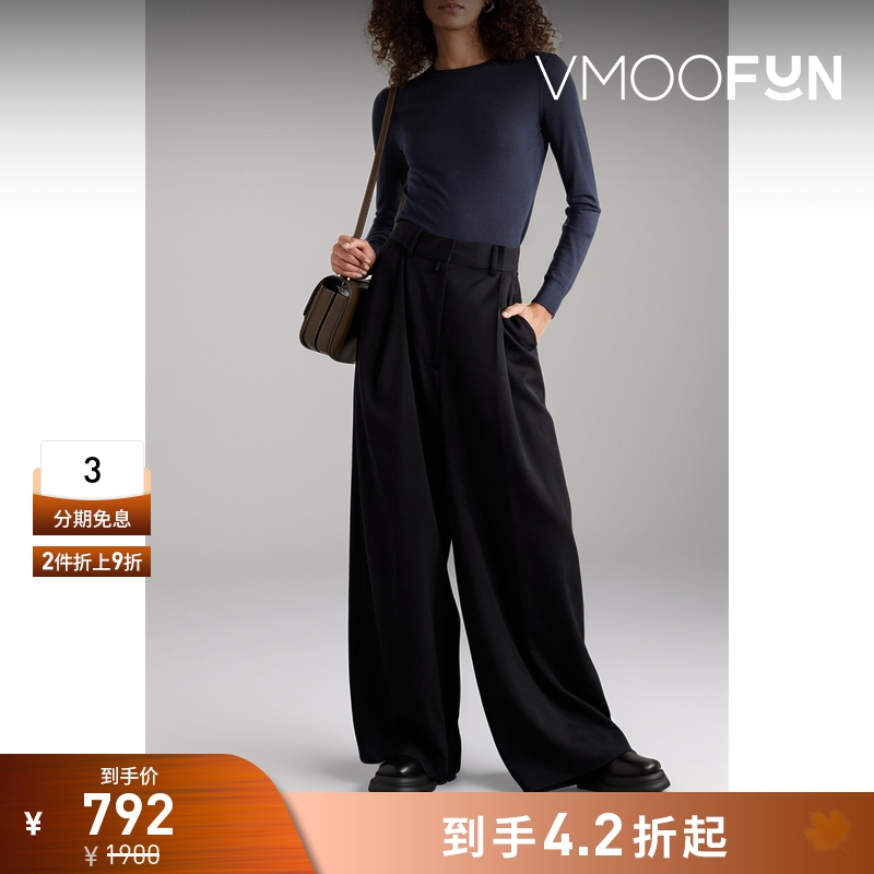 【折扣】THEORY 女久穿基础款羊毛混纺深蓝色毛衣