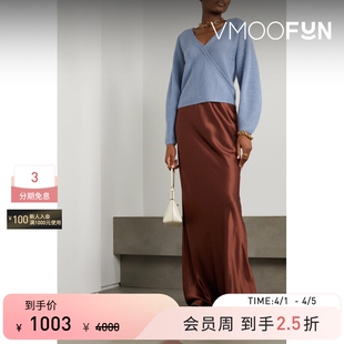 末折扣 VINCE秋冬女围裹效果罗纹羊毛混纺针织毛衣 季