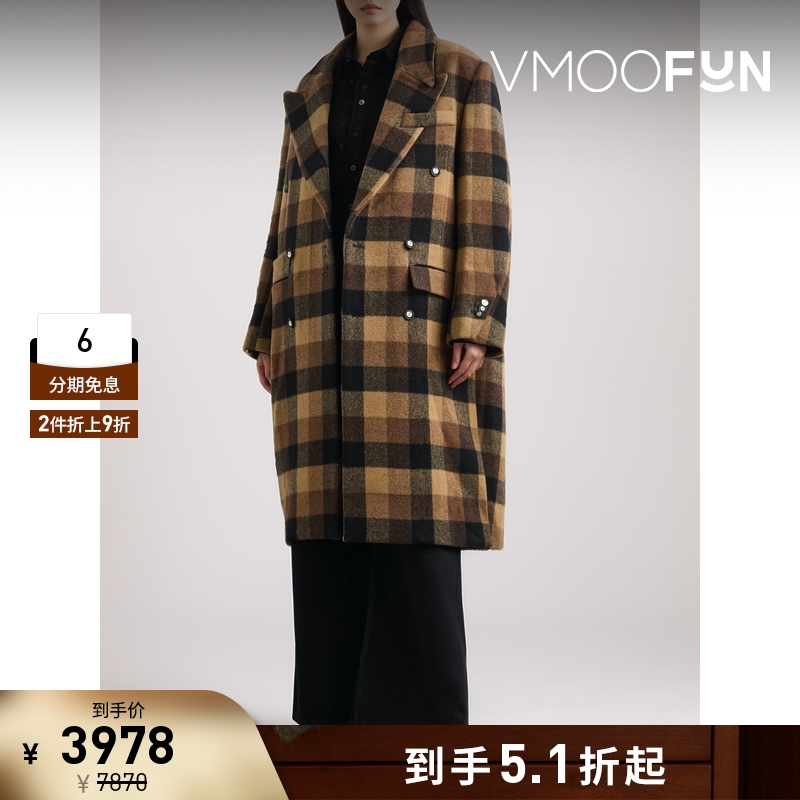 【折扣】Ader Error 秋冬女双排扣格纹外套