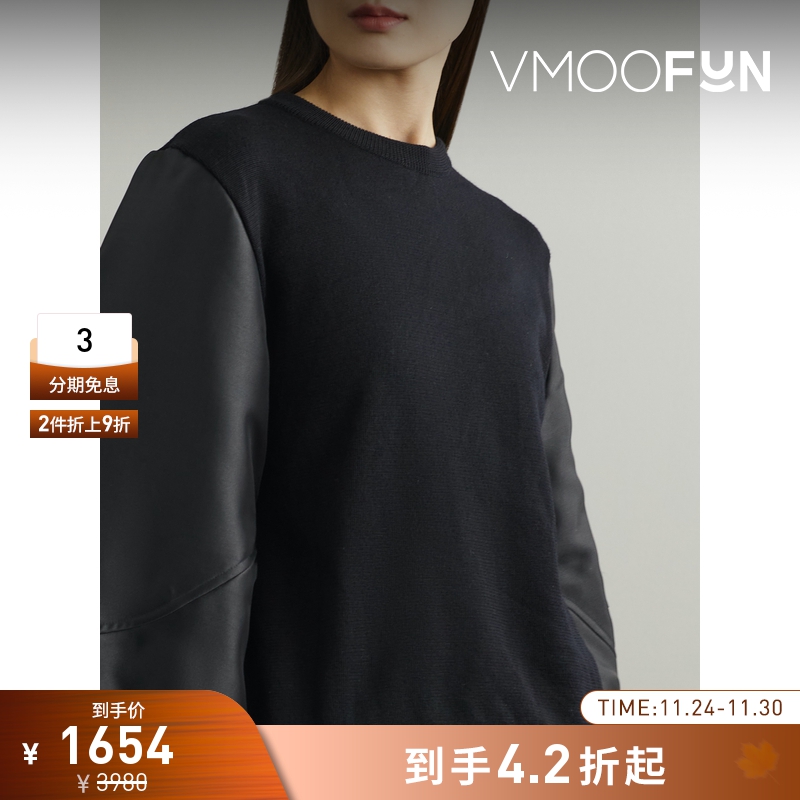 【折扣】Marques' Almeida 秋冬女缎面斜纹布拼接毛衣