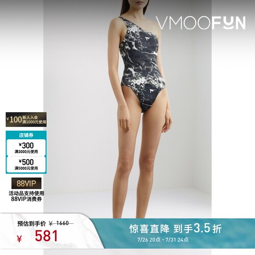 【夏季特惠】Norma Kamali春夏女士单肩印花连体泳衣