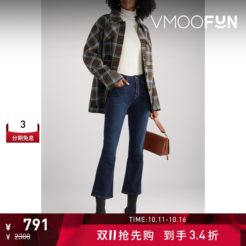 【抢先购】[经典款]FRAME 女修身简约高腰棉质微喇牛仔裤