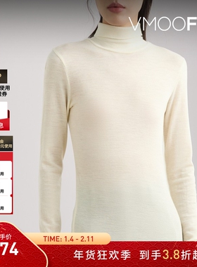 【折扣】RECTO 秋冬女贴花绵羊毛高领打底衫上衣