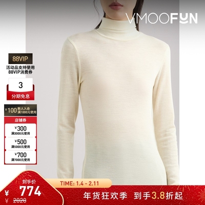 【折扣】RECTO 秋冬女贴花绵羊毛高领打底衫上衣