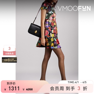 Alice 春夏女印花缎面V领裙连衣裙碎花裙 Olivia