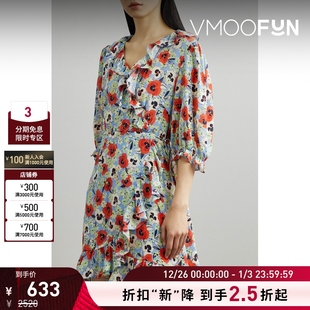 迷你连衣裙 Rixo女士花卉印花真丝雪纺围裹式 折扣再降