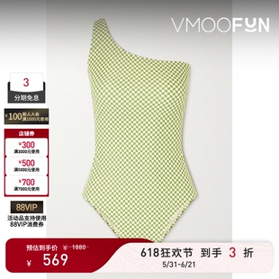 【618狂欢】PEONY 春夏女单肩格纹弹力连体泳衣