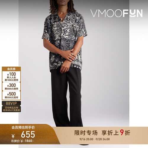 【折扣】YMC春夏男士印花斜纹布黑色短袖衬衫