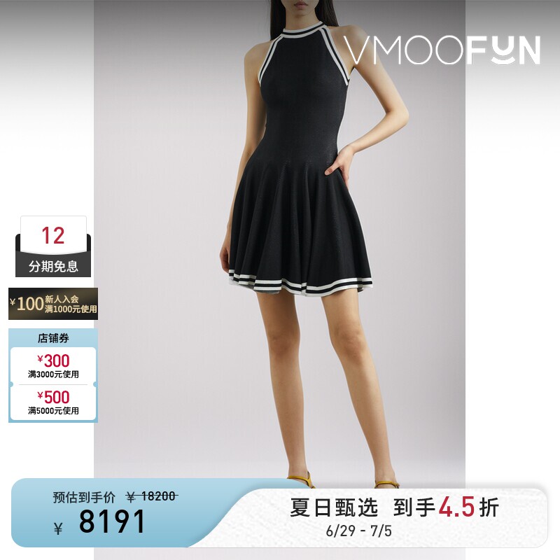 BALMAIN 夏季女条纹针织迷你连衣裙小黑裙
