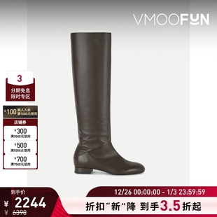 FAR 女春秋休闲深色中跟皮革及膝长靴 折扣再降