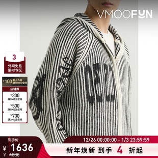 男士 032C 宽松连帽印花罗纹针织绵羊毛棉质混纺开襟衫 折扣