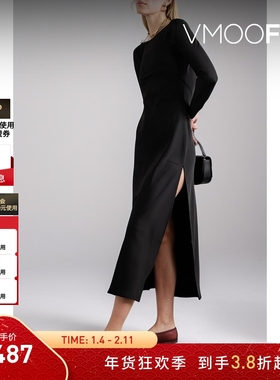 【折扣】LESET 夏季女凉感露背缎面小黑裙连衣裙