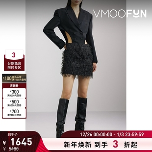 秋冬女羊毛真丝拼接提花面料小黑裙长袖 YCH 连衣裙 折扣