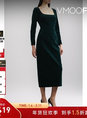 【折扣】Emilia Wickstead女棉质天鹅绒丝绒法式中长连衣裙