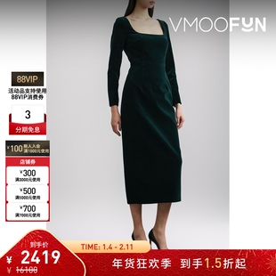 【折扣】Emilia Wickstead女棉质天鹅绒丝绒法式中长连衣裙