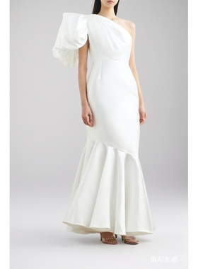 【折扣】Solace London 女单肩缎面斜纹布连衣裙小白裙