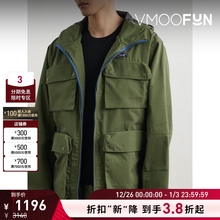 【折扣再降】ICECREAM 男绿色连帽刺绣印花格子布外套夹克