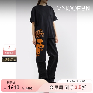 夏季 女不对称印花棉质T恤 Simons Raf