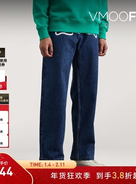 【折扣】ICECREAM 男直筒刺绣印花牛仔裤